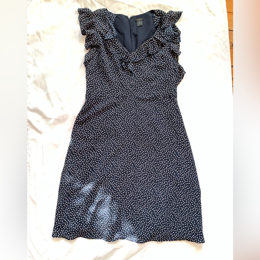 Ann Taylor Factory Pink Navy and white polka dot dress size 10